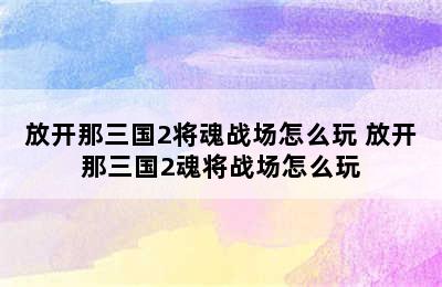 放开那三国2将魂战场怎么玩 放开那三国2魂将战场怎么玩